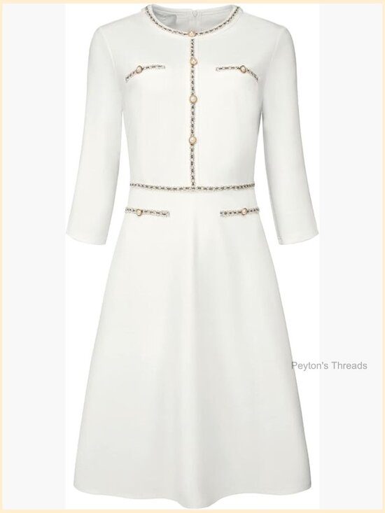 Dresses & Skirts - A-Line Tweed Midi Dress with 3/4 Sleeves for Work